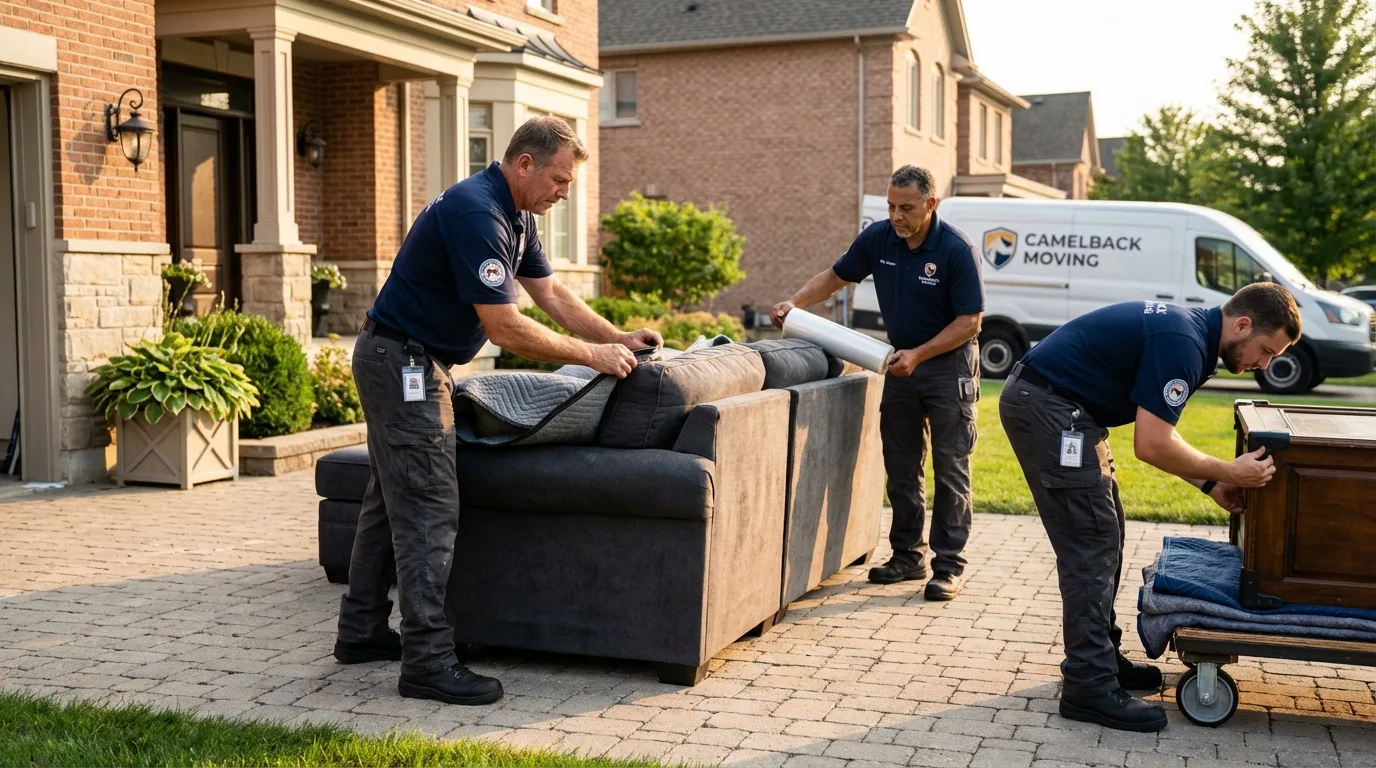 Large estate moving crew wrapping furniture in Hayden, ID
